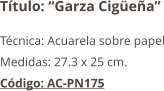 Título: “Garza Cigüeña” Técnica: Acuarela sobre papel Medidas: 27.3 x 25 cm. Código: AC-PN175